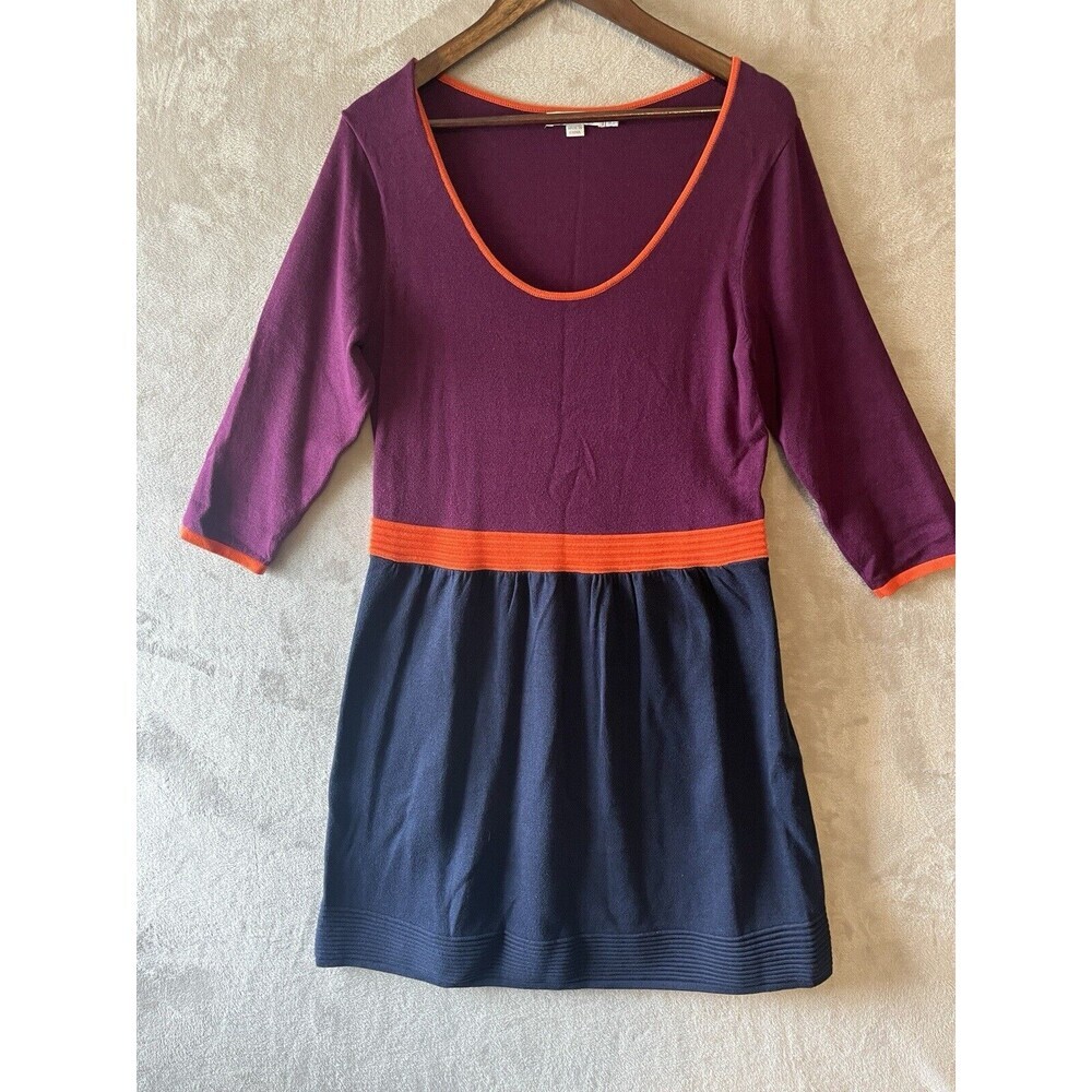 Boden Sweater Dress Women's 12 Colorblock Retro Knit 3/4 Sleeve